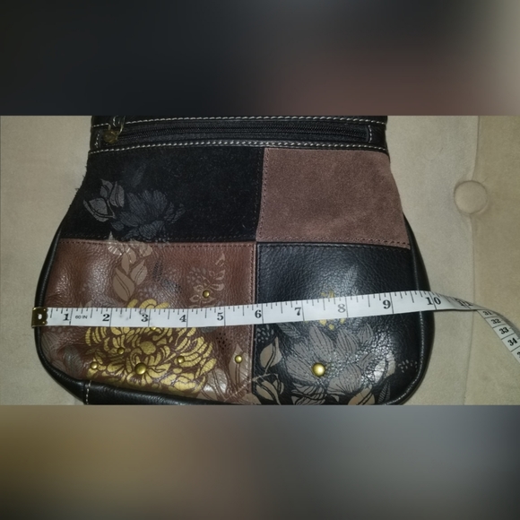 FOSSIL Black Brown Gold Patch Leather Crossbody - Picture 5 of 7